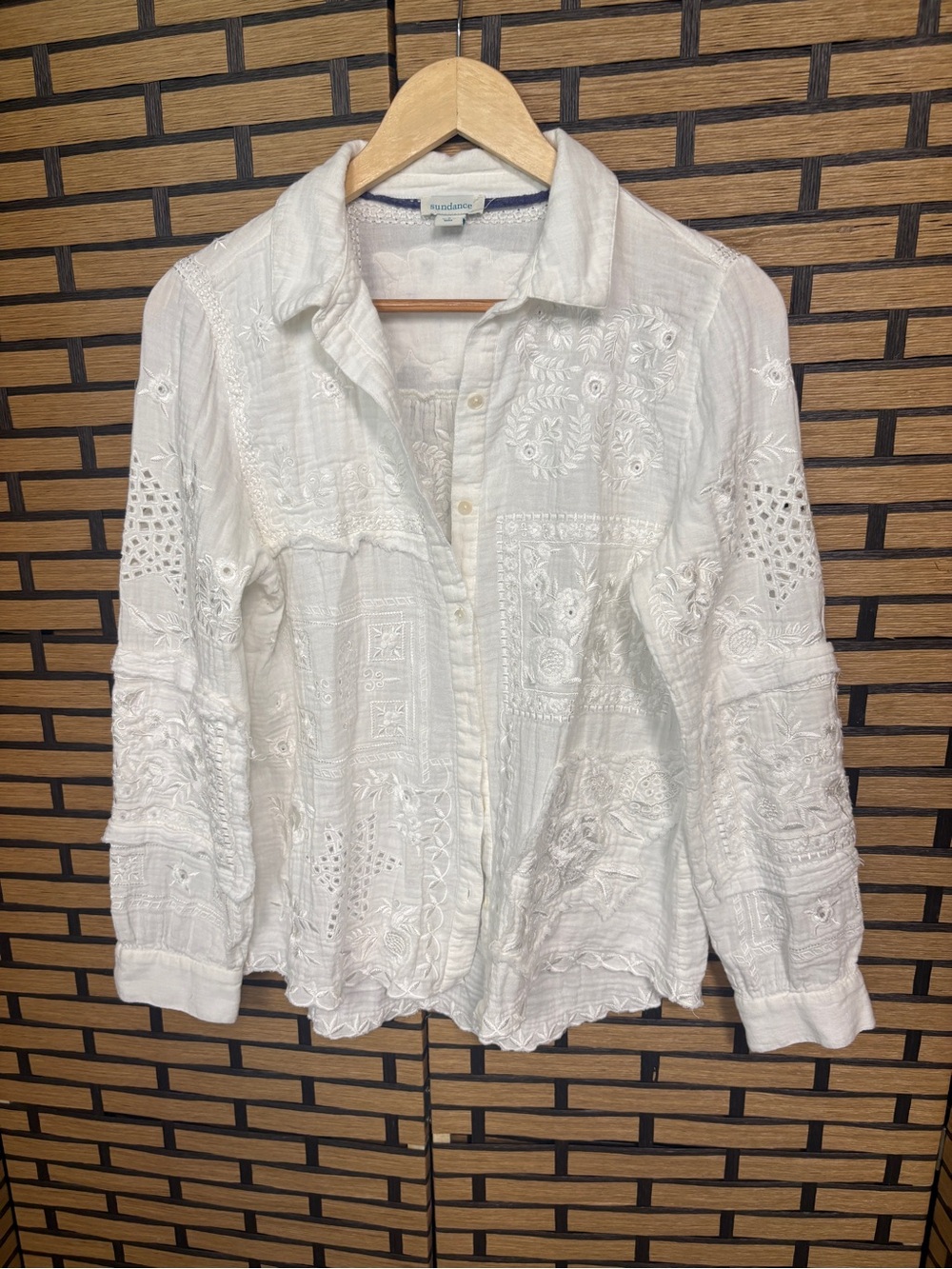 Sundance White Floral Button Down Shirt Size small